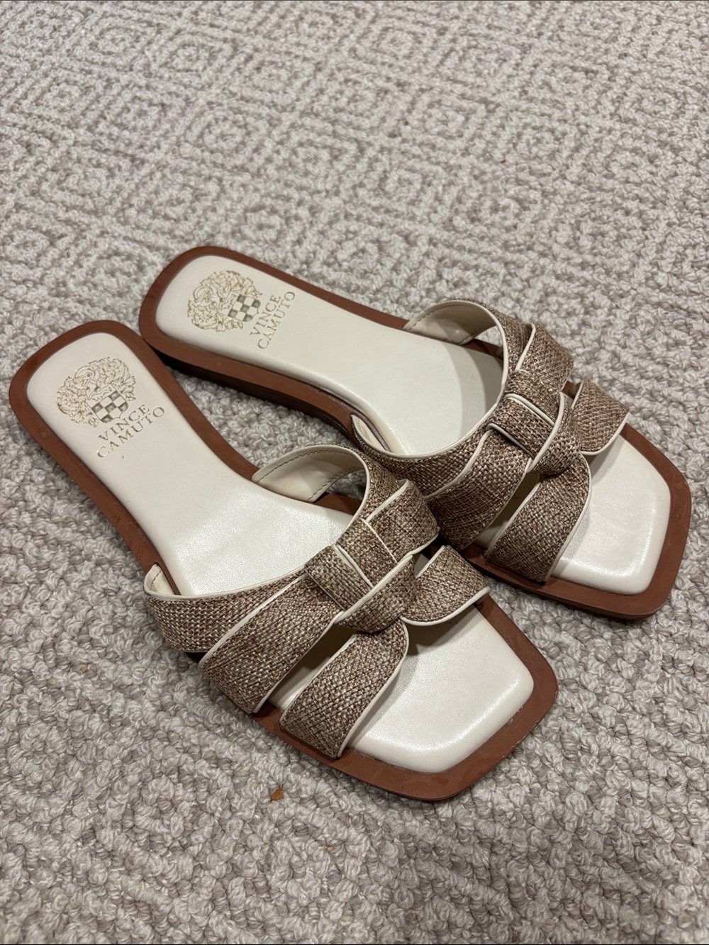 Vince Camuto Tan Woven Knot Slide Sandals- Size 8